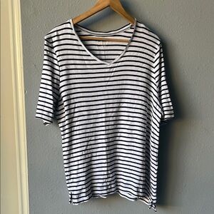 Chico's Black and White Striped Long Sleeve Tee